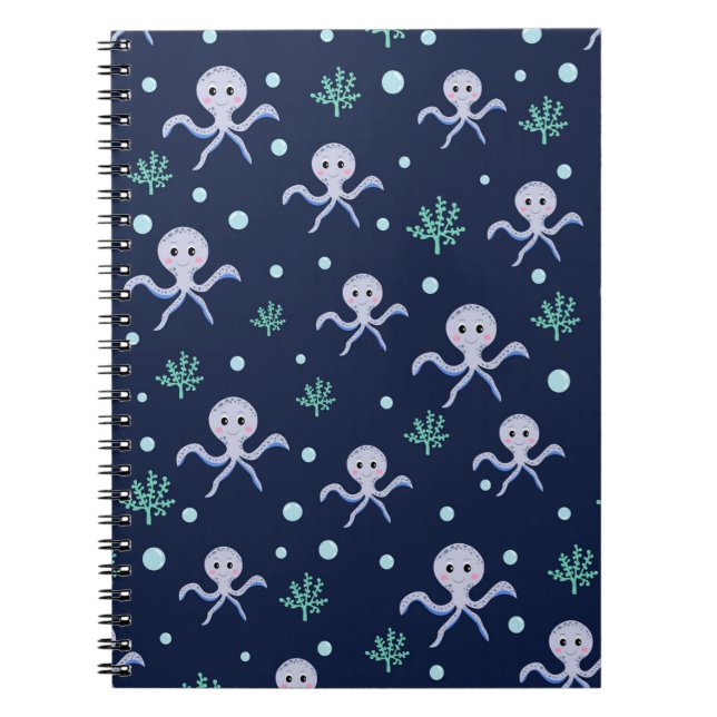 Caderno Espiral Padrão de polvo debaixo do mar para crianças (Frente)