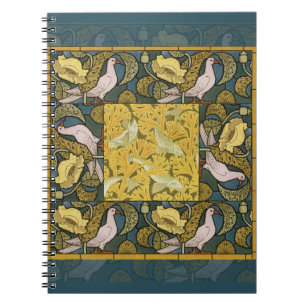 Caderno Espiral Padrão de Pombo de Peixe Art Nouveau Antigo Verneu