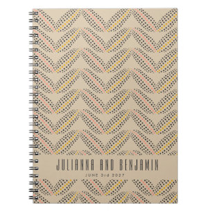 Caderno Espiral Padrão de Pontos Abstratos Elegantes Bege Casament