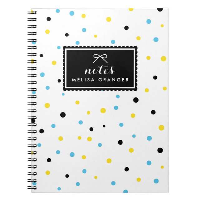 Caderno Espiral Padrão de Pontos de Confetti Amarelo e Azul Person (Frente)