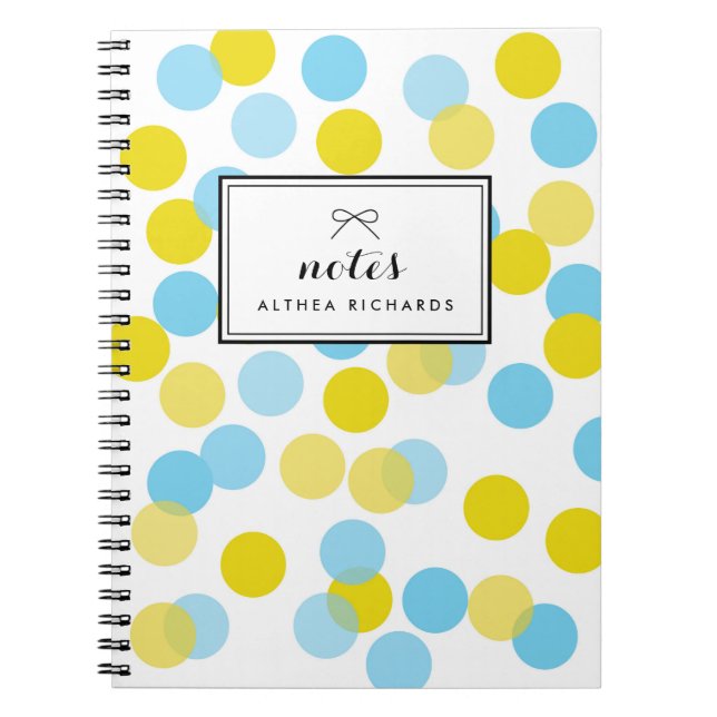Caderno Espiral Padrão de Pontos de Confetti Amarelo e Azul Person (Frente)