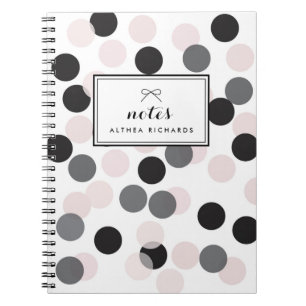 Caderno Espiral Padrão de Pontos de Confetti Preto e Escamudo Pers