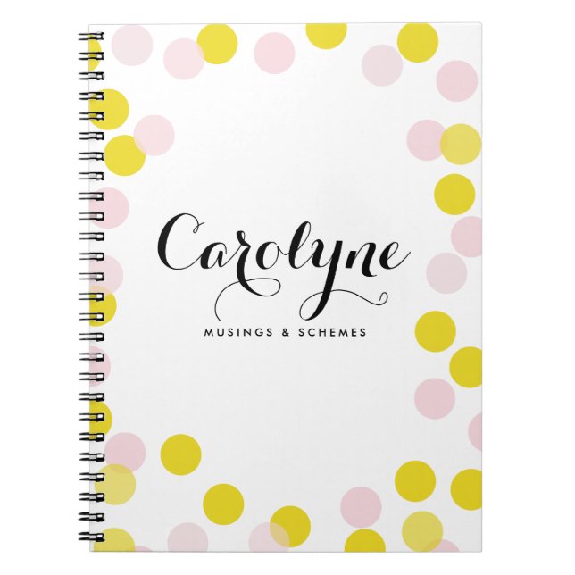 Caderno Espiral Padrão de Pontos de Confetti Rosa e Amarelo Person (Frente)
