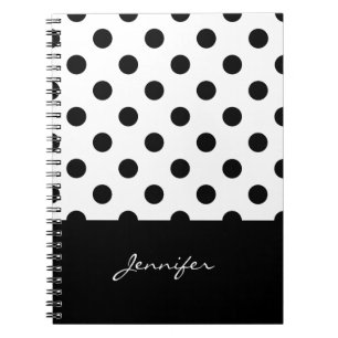 Caderno Espiral Padrão de Pontos Pretos e Brancos Rero com Nome