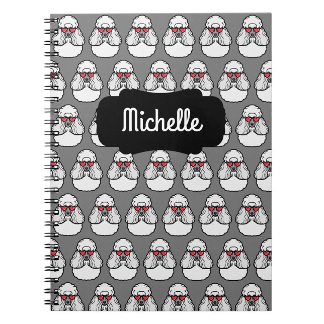 Caderno Espiral Padrão de Poodle Personalizado Engraçado (Frente)