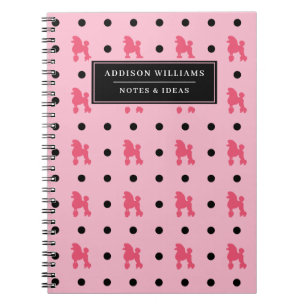 Caderno Espiral Padrão de Poodles Pretos Girly Pink de Nome Único
