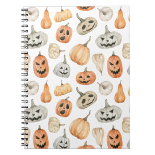 Caderno Espiral Padrão de Pumpkin de Aquarela Divertida