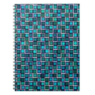 Caderno Espiral Padrão de quadrados azuis abstrato