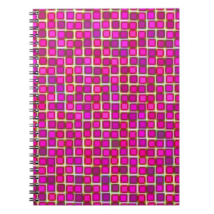 Caderno Espiral Padrão de quadrados cor-de-rosa abstrato