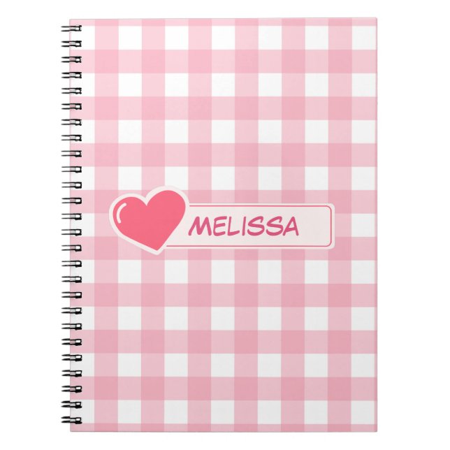Caderno Espiral Padrão de Quadro de Verificação Rosa e Branco (Frente)