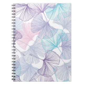Caderno Espiral Padrão de Quartz no Rosa de Gingko Biloba