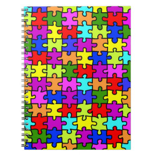 Caderno Espiral Padrão de quebra-cabeça do arco-íris colorido