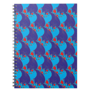 Caderno Espiral Padrão de queda abstrato BLUE e Rainbow vermelho 