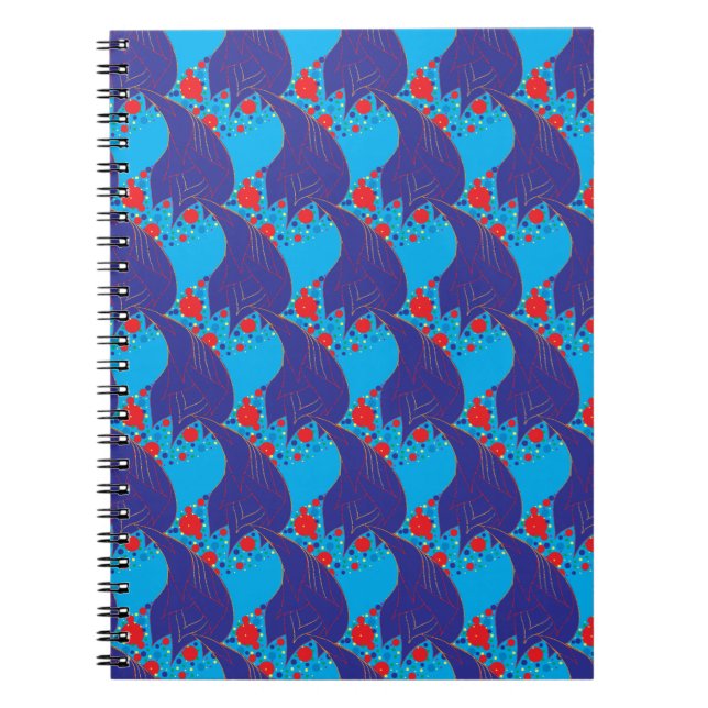 Caderno Espiral Padrão de queda abstrato BLUE e Rainbow vermelho m (Frente)