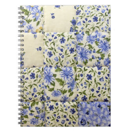 Caderno Espiral Padrão de Quilt Floral Azul Antigo