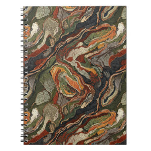 Caderno Espiral Padrão de redemoinho em tons terrosos abstratos