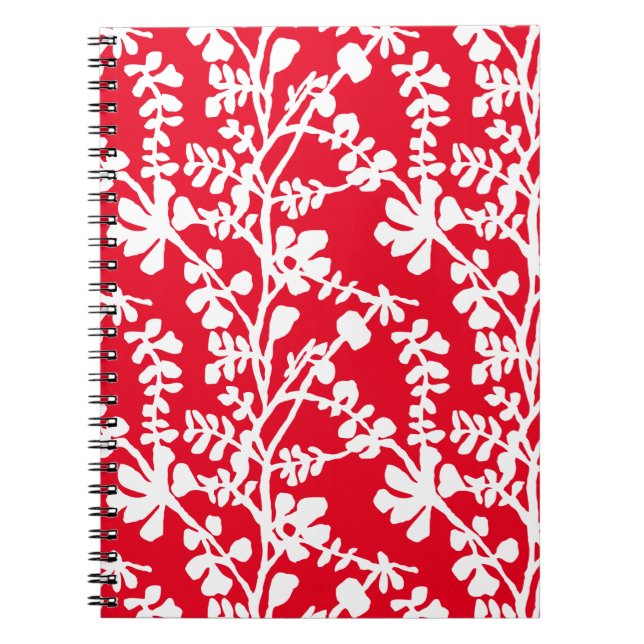 Caderno Espiral Padrão De Repetição Floral Vermelho E Branco (Frente)
