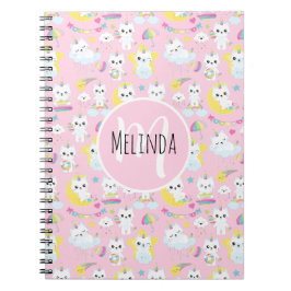 Caderno Espiral Padrão de Rosa claro de Gatos Unicórn