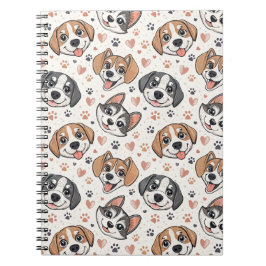 Caderno Espiral Padrão de Rosto de Cachorrinho Fofo Design para Cr