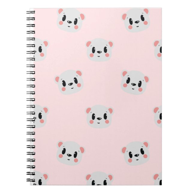 Caderno Espiral Padrão de Rosto de Urso Kawaii Fofo em Rosa Pastel (Frente)