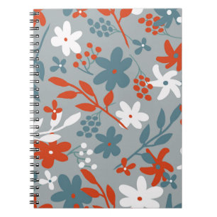 Caderno Espiral Padrão de safra simples. fundo cinza, laranja,