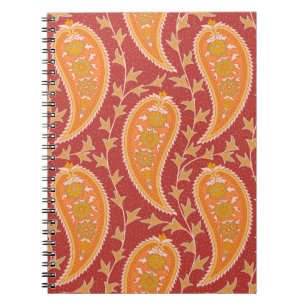Caderno Espiral Padrão de salada. Pepino turco. Cor de laranja-ma