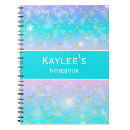 Caderno Espiral Padrão de sereia, monograma personalizado para men