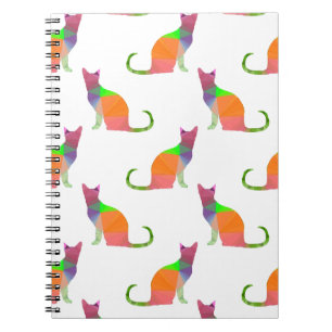 Caderno Espiral Padrão de Silhueta de Gato Poly Baixo