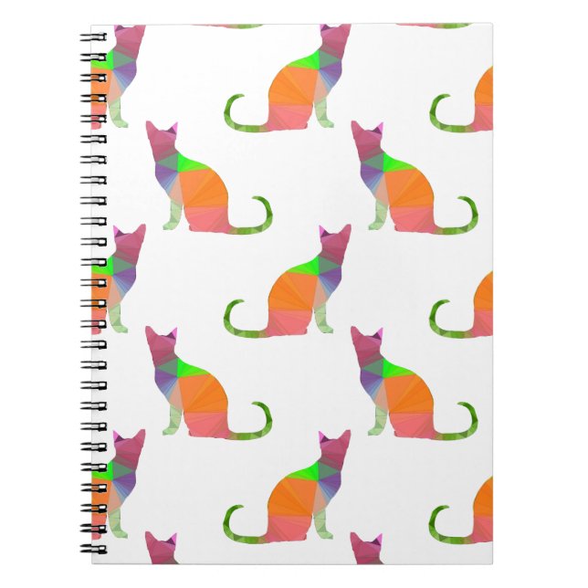 Caderno Espiral Padrão de Silhueta de Gato Poly Baixo (Frente)