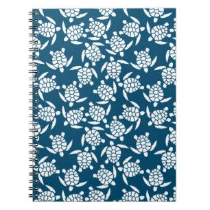Caderno Espiral Padrão de Silhueta de Tartaruga Branca e Azul