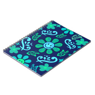 Caderno Espiral Padrão de Símbolo Floral e Solar em Estilo Retro A