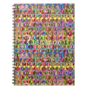 Caderno Espiral padrão de símbolos de paz multicoloridos