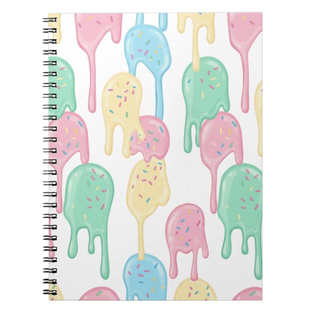 Caderno Espiral Padrão de Sorvete Derretido e Confeitos  (Frente)