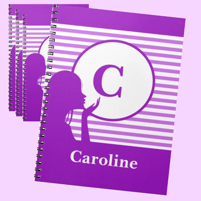 Caderno Espiral Padrão de Stripe Personalizado | Monograma Moderno (Criador carregado)