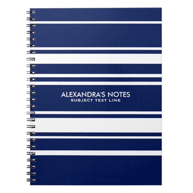 Caderno Espiral Padrão De Stripes Azuis Brancas E Reais Modernas (Frente)