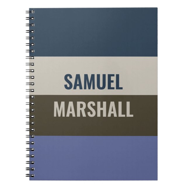 Caderno Espiral Padrão de Stripes Azul e Castanho (Frente)