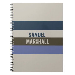 Caderno Espiral Padrão de Stripes Azul e Castanho