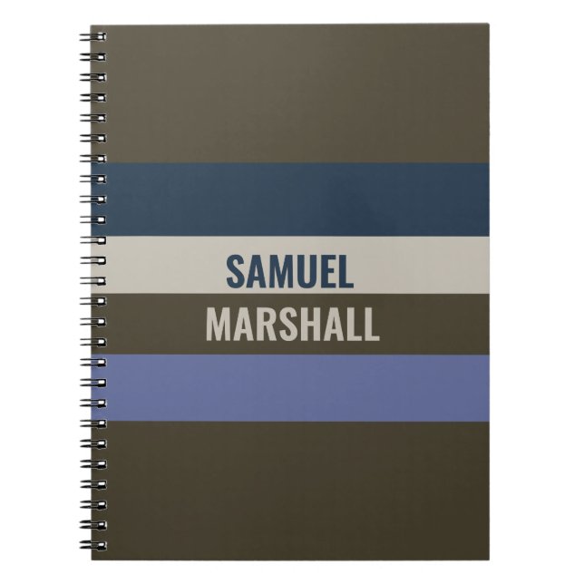 Caderno Espiral Padrão de Stripes Azul e Castanho (Frente)