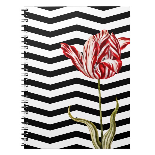 Caderno Espiral Padrão de Stripes de Chevron Botânico Tulip (Frente)