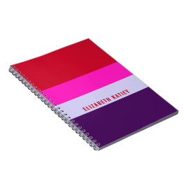 Caderno Espiral Padrão de Stripes Vermelhas, Rosa e Púrpura