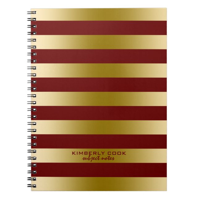 Caderno Espiral Padrão de Stripes Vermelho e Dourado Escuro (Frente)