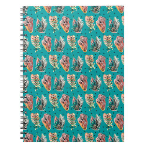 Caderno Espiral Padrão de Suculência do Cactus Gráfico Abstrato