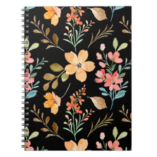 Caderno Espiral Padrão de superfície floral - Aquarela de primaver