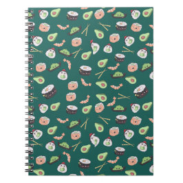 Caderno Espiral Padrão de Sushi verde-claro