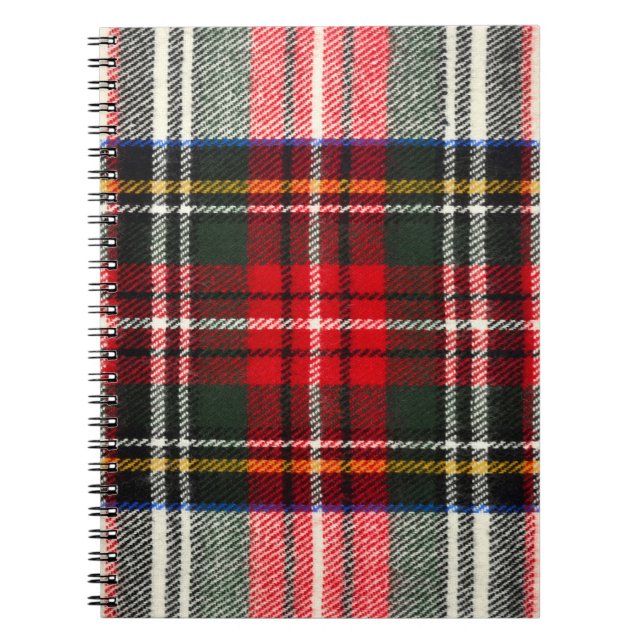 Caderno Espiral Padrão de tartan escocês. Xadrez de lã vermelha e  (Frente)