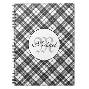 Caderno Espiral Padrão de Tartan Gratuito Gratuito Monograma Branc