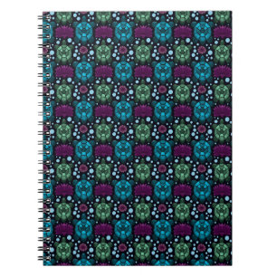 Caderno Espiral Padrão de Tartaruga Marinha e Flor de Lótus
