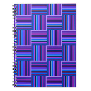 Caderno Espiral Padrão de tecelagem de fitas azuis e roxas