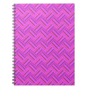 Caderno Espiral Padrão de tecelagem diagonal de tiras cor-de-rosa
