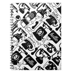 Caderno Espiral Padrão de telefone preto ou colorido e branco